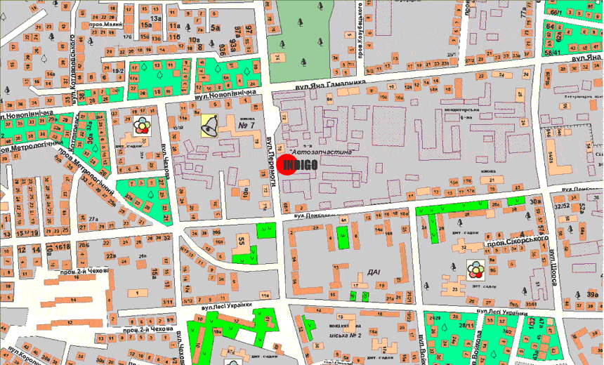 Indigo на карте Житомира