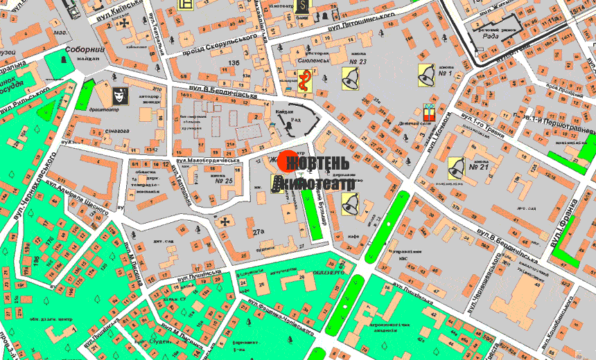 Кинотеатр Жовтень на карте Житомира